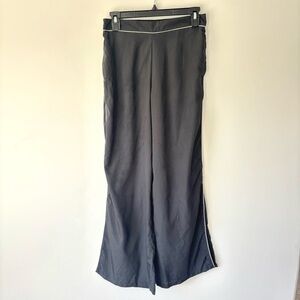 Jason Wu Black Wide Leg Straight Pant White Stripe Satin Flowy Track Pant Sporty